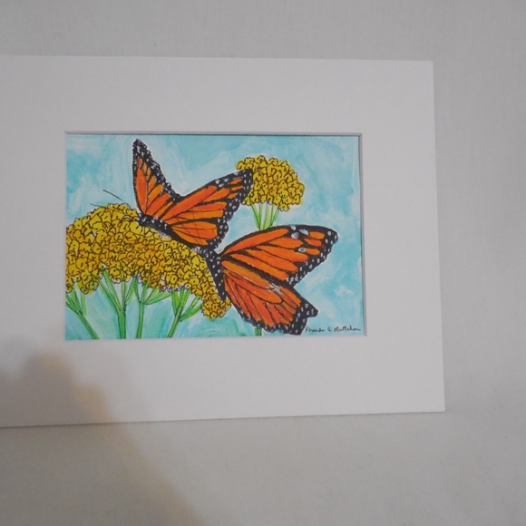 Monarch Butterfly on Milkweed Original Watercolor Painting - Picture 2 of 5